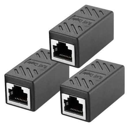 RJ45-koppling, RJ45-kontakt Cat7 Cat6 Cat5e Ethernet-koppling Nätverkskabel Hona till Hona Förlängningsadapter (3-pack - svart)