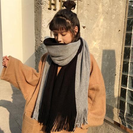 Imitation Cashmere Dame Efterår Vinter Tørklæde Tæppe Wrap Sjal Stole Varm Blød Tyk Dejlig Black and grey 200*40CM (CM)