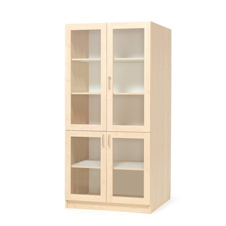 Lagerschrank THEO aus Holz, mit 4 Glastüren, 1000x600x2100 mm, Birke