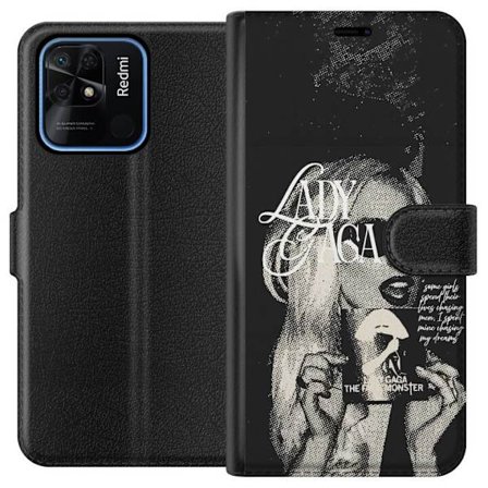 Yhteensopiva Lompakkokotelo Xiaomi Redmi 10C Lady Gaga mustavalkoinen retrojuliste aurinkolaseilla ja pop-taide-estetiikalla