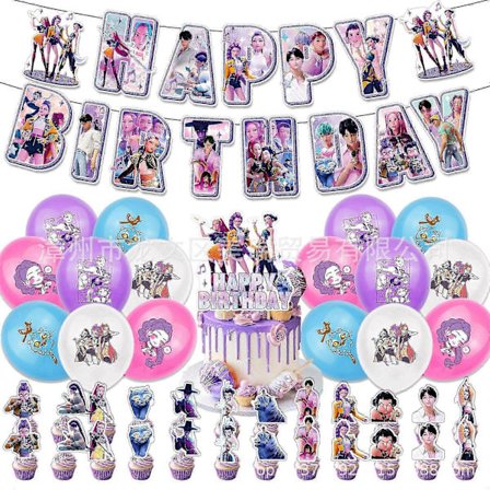 Kpop Demon Bursdagsfest Dekorasjon Hunter Gruppe Bursdagsfest Utstyr Huntrix Kpop Anime Kaketopp Ballonger Hengende Flagg