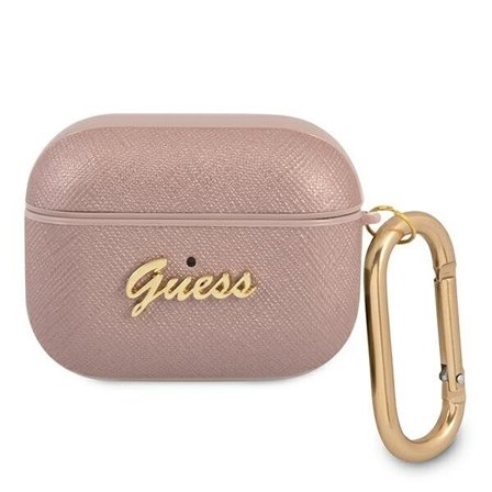 Guess GUAPSASMP AirPods Pro-skydd rosa/rosa Saffiano Script Metal Collection