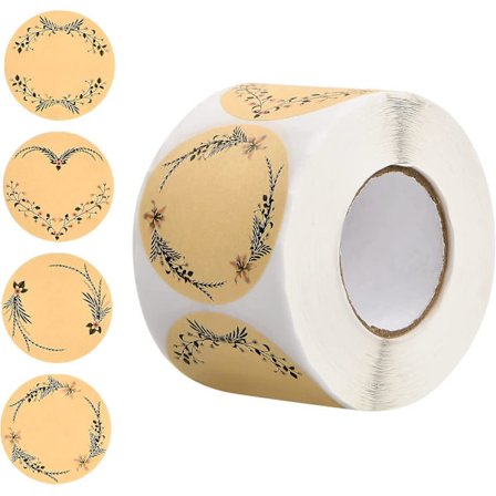 500 självhäftande etiketter i kraftpapper, 50 mm handgjorda klistermärken, runda presentetiketter, syltetiketter, självhäftande etiketter för 