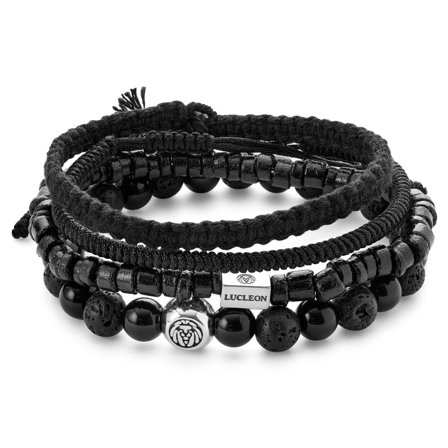 Ensemble de bracelets en pierre de lave, onyx, noix de coco et argent sterling pour hommes - Bracelets de perles