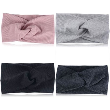 4 stk. Kvinders Hårbånd Bomuld Kryds Hårbånd Elastisk Knude Bred, ZQKLA