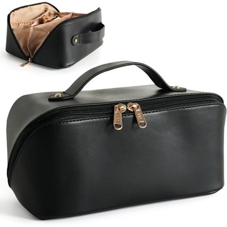 Kosmetikkveske med stor kapasitet, kosmetikkoppbevaringsveske med håndtak, bærbar kosmetikkveske med glidelås, toalettmappe