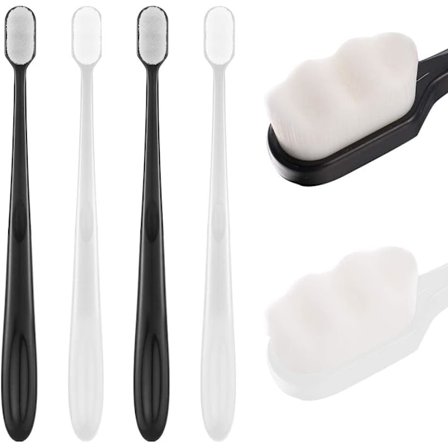 4 st, Mjukborstad tandborste för vuxna Micro-Nano Manuell tandborste med 20000 borststrån för känsligt tandkött Vuxna och barn (Svart+Vit)