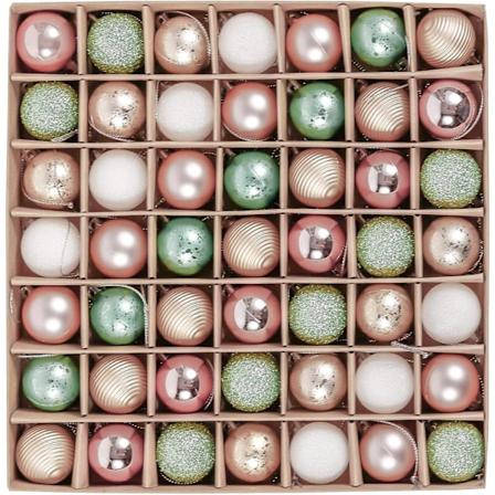 Julgranspynt, 49 stycken 3cm Gröna och Rosa Guld Julgranspynt, Okrossbara och Klotformade Pynt för Juldekoration Green Pink Gold