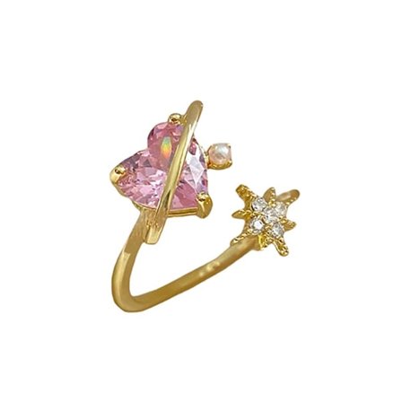 Glimmande Rhinestone Justerbar Damring Rosa Kubisk Zirkonia Hjärta Öppningsring Smycken Tillbehör