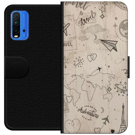 Yhteensopiva Lompakkokotelo Xiaomi Redmi Note 9 4G Tulevaisuuden aseistettu sankari vaaleanpunaisessa ja kultaisessa puvussa, jossa hehkuvaa energiaa