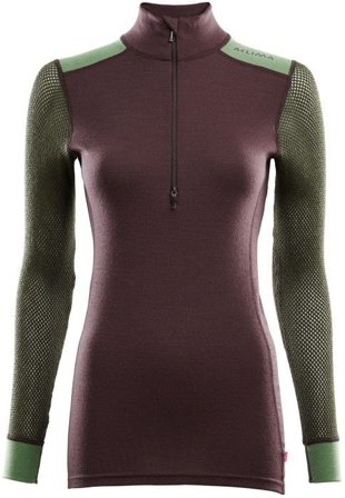 Aclima W's WoolNet Hybrid Mockneck Fudge/Dill/Olive Night