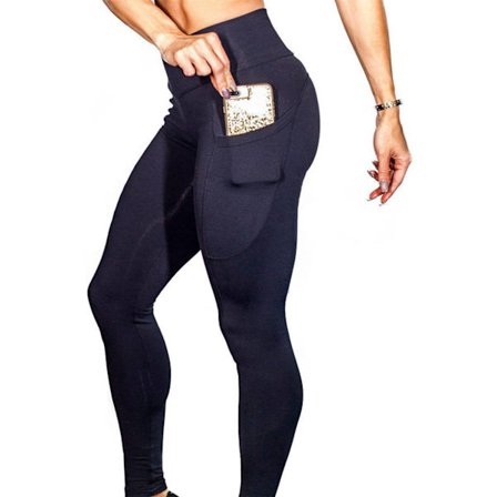 Høy midje yoga leggings rumpe løft sidelommer treningsløping leggings dame svart M
