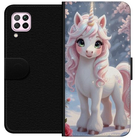 Kompatibel Tegnebogsetui til Huawei P40 lite Minimalistisk glitchtypografi med teksten cute but psycho i neonlignende farveeffekt