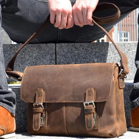 Mala de Mensageiro Retro em Pele Castanha para homens - Malas em pele