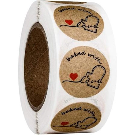 1 rull med 500 selvklebende runde kraftpapir-etiketter "Stekt med