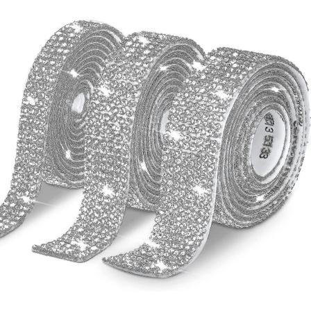 3 ruller /6,6 yards selvklebende krystall Rhinestone bånd, diamantbånd klistremerker striper