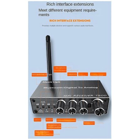 Bluetooth 5.3 Audio Receiver AUX/Coaxial / Mic/USB Lossless Musik Trådløs Audio Adapter med Fjernbetjening