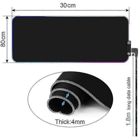 RGB-pelihiirimatto 7 LED-värillä, 14 valaistustilalla, hiirimatto, tietokone