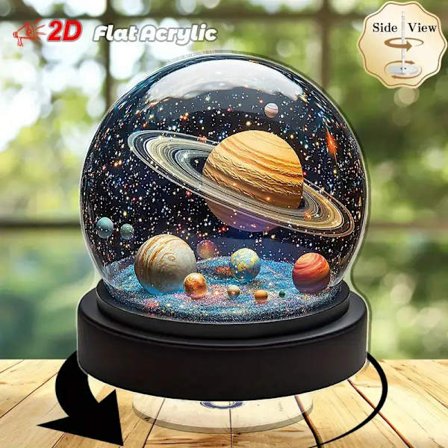 2D Flad - [2D Flad] 1 stk. Roterende Solsystem Akryl Desktop Planetarium | 2D Flad Rum-Tema Display med Jupiter, Planeter og Stjerner | (FMY)