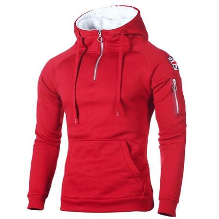 Herr med dragkedja i fleecefodrad huvtröja Sweatshirts Pullover Vinter Varm långärmad huva Activewear Toppar Red M
