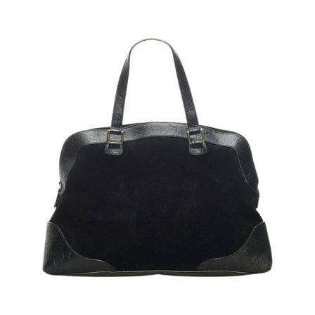 Gucci Vintage, Pre-owned Signature-Trimmed Handbag Zwart, Dames, Maat:ONE Size,suede