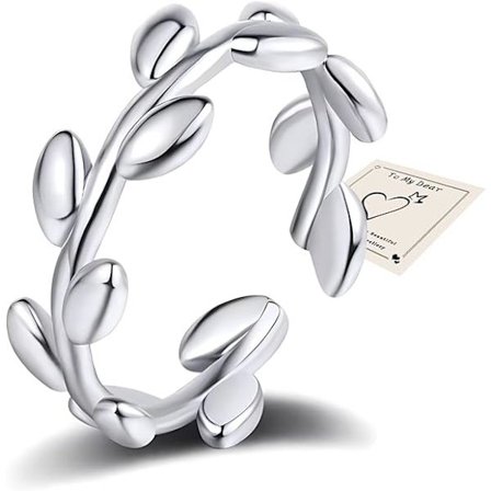 Ring til kvinder, justerbar åben ring olivenblad band ring allergivenlig sterlingsølv tommelfingerring