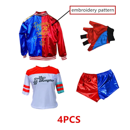 Harley Quinn Kostume Film Klovn Piger Kostume Halloween Voksen Sexy Cosplay T-shirt Armbånd Pistol Holster Tilbehør 01 01 1