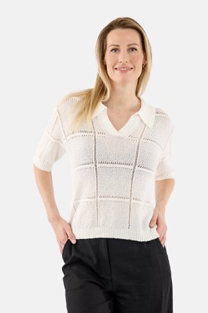 SIGNATURE - Kortærmet Strik - Råhvid - Med Krave