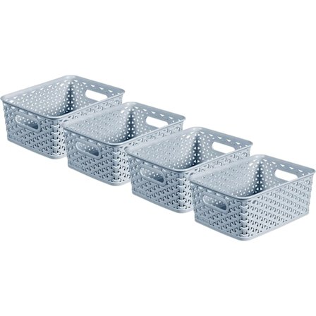 Lille rektangulær opbevaringskurv 4L - Blå (Pakke med 4)