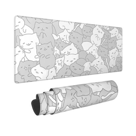 Vit Kawaii Kissa E-urheilumatto Suuri Työpöytämatto Liukumaton Kumialusta Ommeltu Reuna Näppäimistö Hiirimatto Toimistoon Kotiin 80,01×29,97 cm 