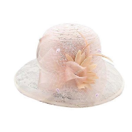 Blondeblomst Mesh Solhat Gennemsigtig Bryllupsfest Blomster Bredskyggede Hatte til Kvinder Sommer