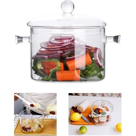 Glas Kogegryde - 2l/67oz Glas Saucepan Varmebestandig Borosilikatglas Håndlavet Køkkenudstyr Sæt Komfur Gryde - Sikker Til Pasta, Nudel, Suppe, Mælk, 
