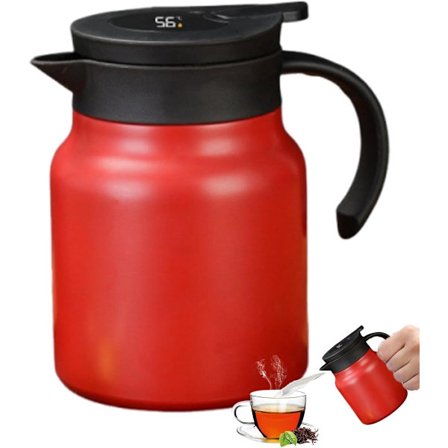 Rostfri tekanna med filter - Dubbelväggig vakuumtermos - Röd