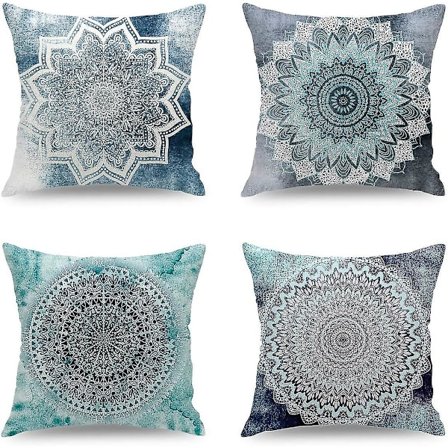 Sæt af 4 Retro Blomster Mandala Boheme Stil Kvadratiske Pudebetræk Dekorative Til