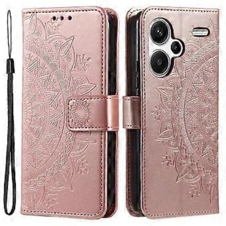 For Xiaomi Redmi Note 13 Pro+ 5G Deksel Mandala Blomst Trykt PU Lær Flip Cover (Rose Gull)
