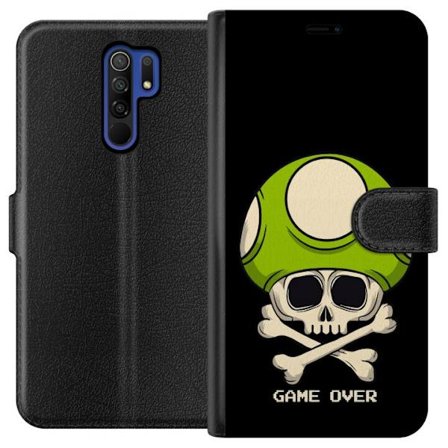 Kompatibelt Lommeboketui til Xiaomi Xiaomi Redmi 9 Spilmotiv med dødsål og grønn sopp i retro gaming-stil med teksten game over