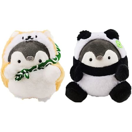2 kpl täytettyjä eläimiä avaimenperä mini pehmo avaimenperät, söpö avaimenperät reppuihin, Kawaii eläimet, auton riipus. (Corgi Penguin & Panda 