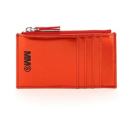MM6 Maison Margiela, coated canvas zipped cardholder Czerwony, Kobieta, Rozmiar: ONE Size