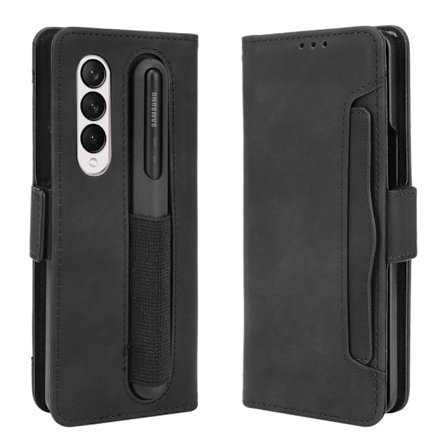 Modern-styled Leather Wallet Suojakotelo For Samsung Galaxy Z Fold3 5G - Musta