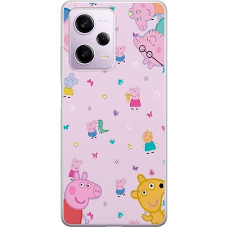 Kompatibel Mobilcover til Xiaomi Redmi Note 12 Pro Peppa Gris med en baby i armene, morgris motiv i farverig og blød børneillustration med hjerter