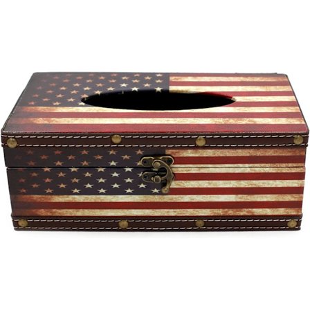 Vintage Chic Shabby Box - Stjerne Striber Træ Papirserviet Holder Rektangel