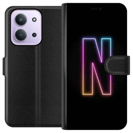Kompatibelt Plånboksfodral till Xiaomi Xiaomi Redmi 15C Minimalistisk neonbokstav N i färgskiftande ljus mot svart bakgrund