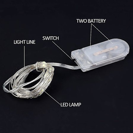 2m IP66 Vanntett 20 LED Sølvtråd Batteridrevet Lyslenke