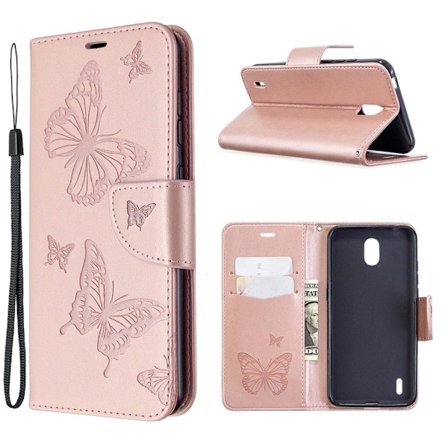 Butterfly läder Nokia 1.3 fodral - Rosa