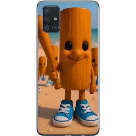 Yhteensopiva Puhelinkuori Samsung Galaxy A51 Italialainen aivokehityksen rannikkoteema - Puinen hahmo sinisillä kengillä ja baseball-mailalla