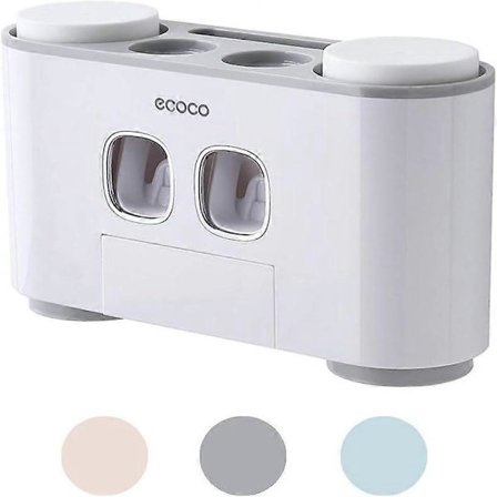 Tannbørsteholder Multifunksjonelt Sett Veggmontert Automatisk Tannkremdispenser Kit med 5 Tannbørsteplasser 4 Kopper Klemmer