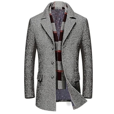 Herr trenchcoat i ull med rutigt mönster och krage