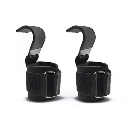 Et par vægtløftningskroge med skridsikre gummibeklædte greb