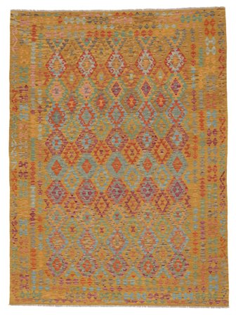 Hand Woven Kilim Afghan Old Style Rug 256X345 Brown/Dark Yellow