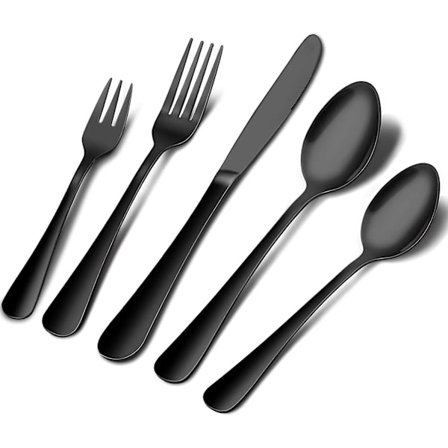 Matte sort bestikksett i satinert rustfritt stål, 2 sett